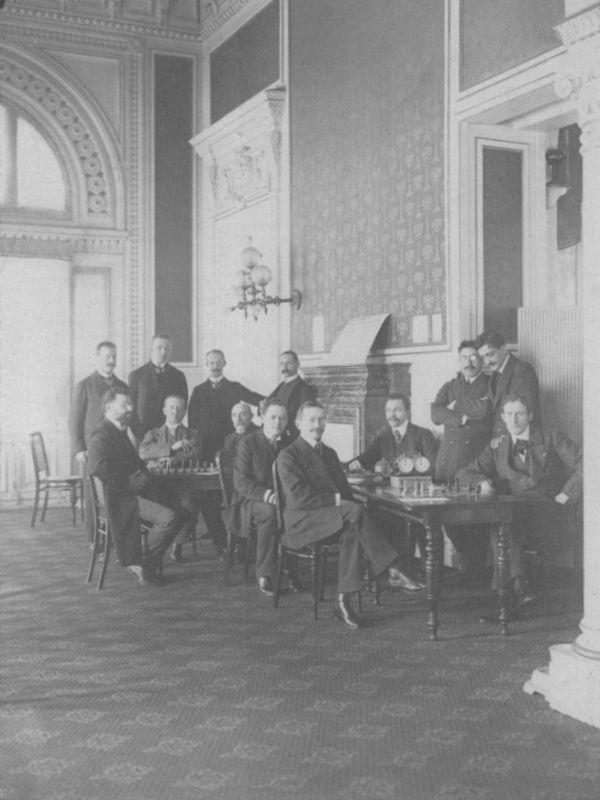 Einige Teilnehmer des Internationalen Schachturniers in San Sebastian, 1912